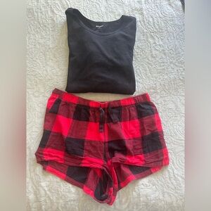 Old Navy Black Long Sleeve with Red and Black Buffalo Plaid Pajama Shorts